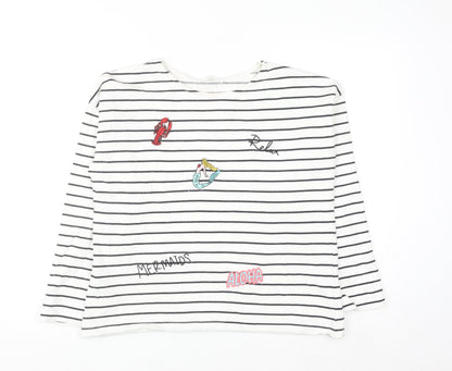 Mango Women White Striped Mermaid Embroidered Cotton Sweatshirt XS