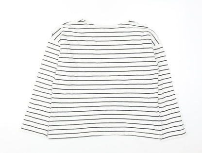 Mango Women White Striped Mermaid Embroidered Cotton Sweatshirt XS