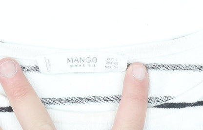 Mango Women White Striped Mermaid Embroidered Cotton Sweatshirt XS
