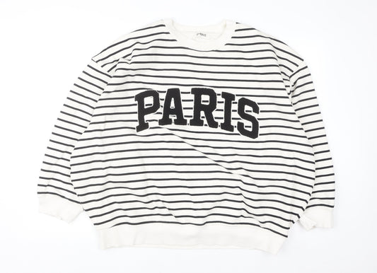 4th & Reckless Women Black White Striped Paris Pullover Sweatshirt XXL