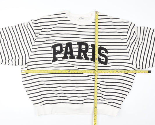 4th & Reckless Women Black White Striped Paris Pullover Sweatshirt XXL
