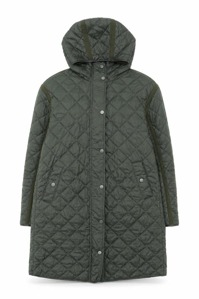 Dunnes Men's Green Quilted Hooded Long Coat Size S