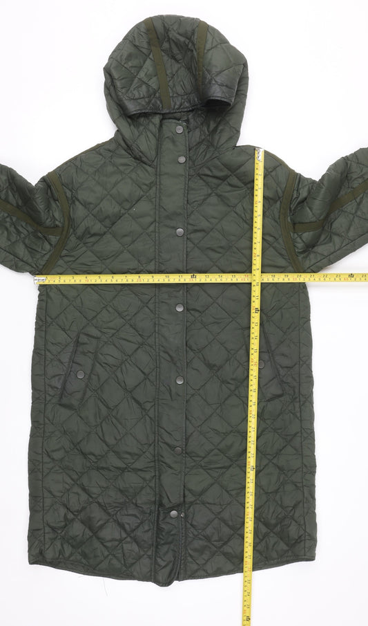 Dunnes Stores Men's Green Quilted Hooded Long Coat Size S