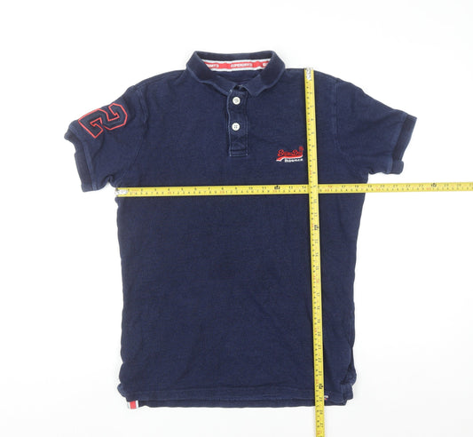 Superdry Men’s Blue Cotton Polo Shirt Small Slim Fit