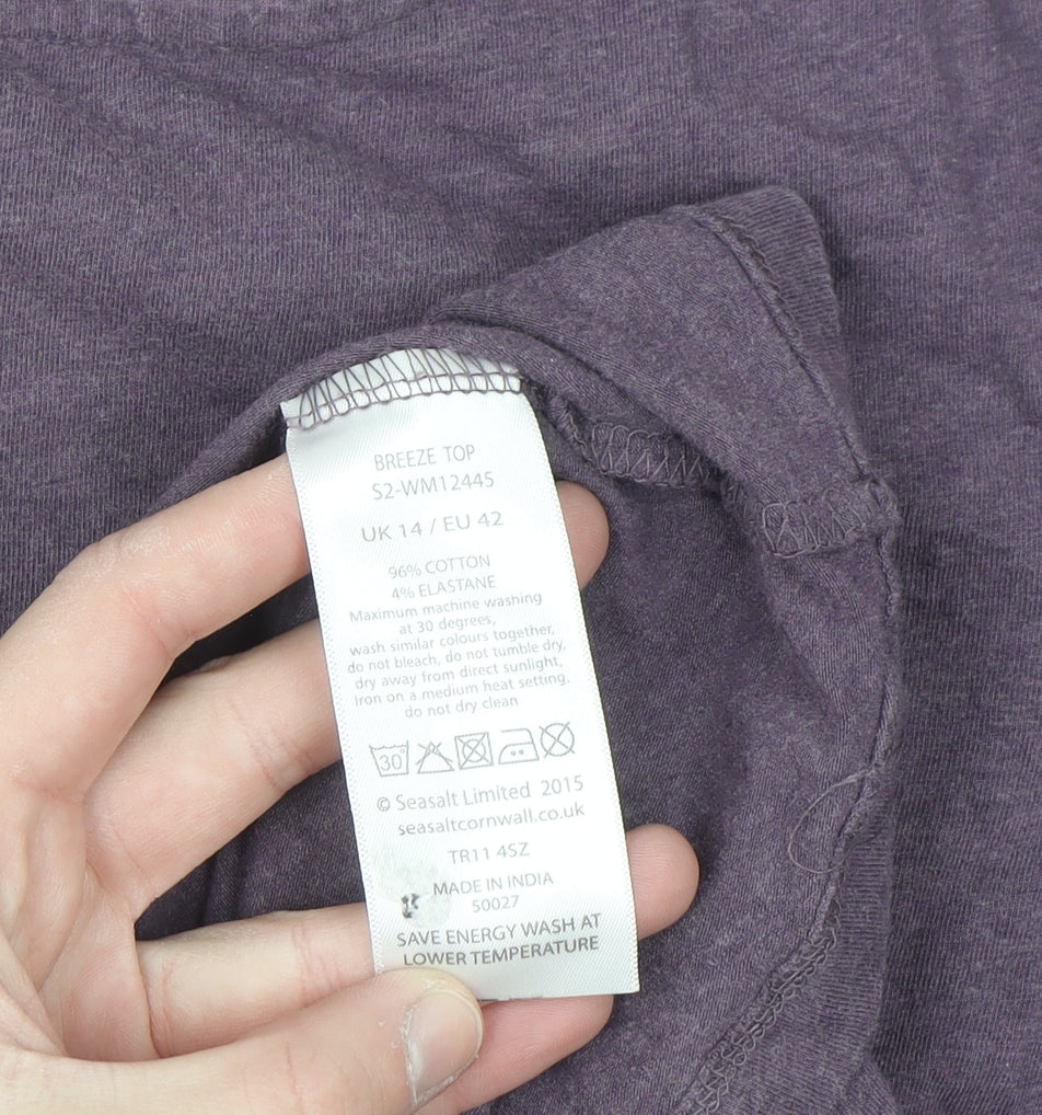 Seasalt Cornwall Women’s Purple 3/4 Sleeve Cotton Stretch Top UK 14