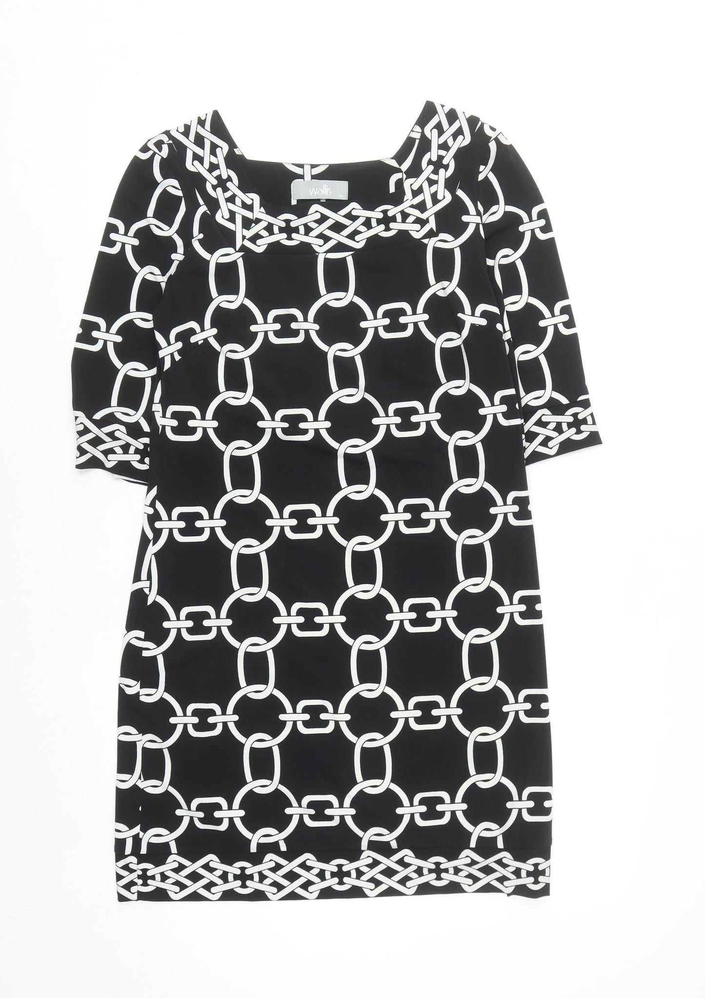 Wallis Women Black Geometric Shift Dress Size 10