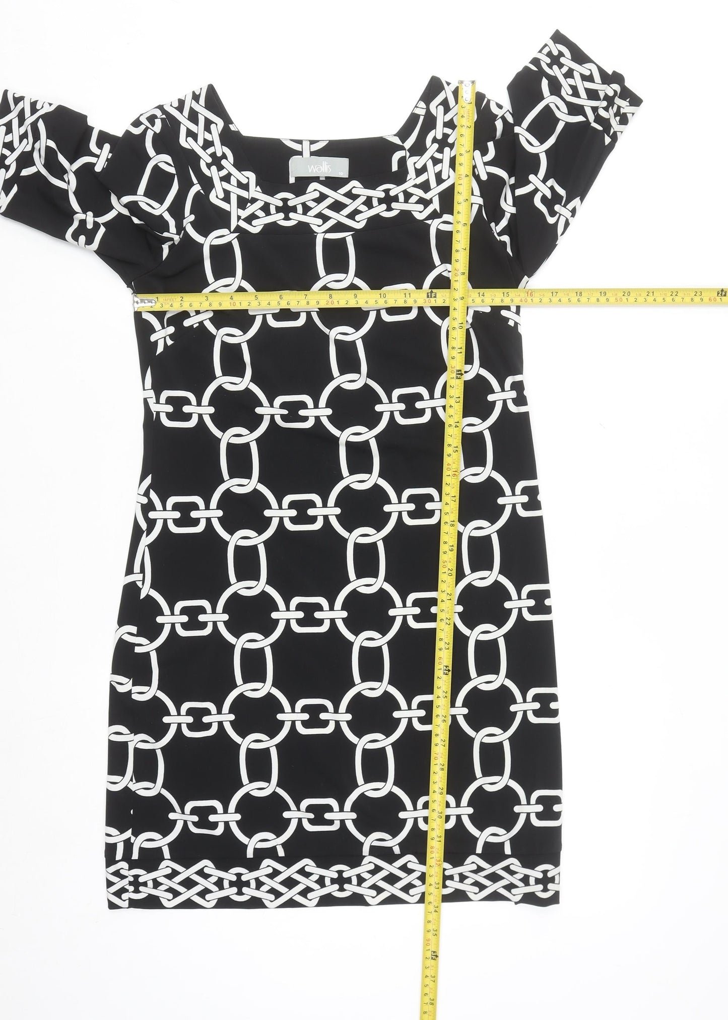 Wallis Women Black Geometric Shift Dress Size 10