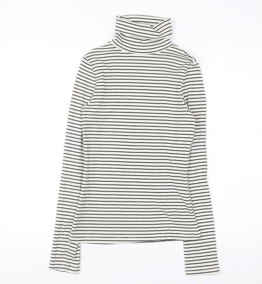 New Look Women's White Black Striped Roll Neck Jumper Size 10