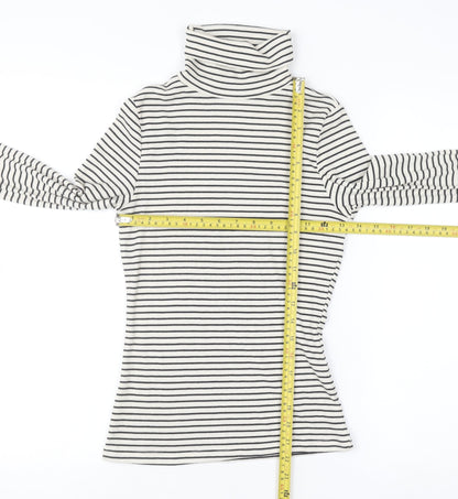 New Look Women's White Black Striped Roll Neck Jumper Size 10