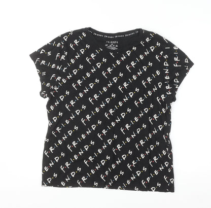 FRIENDS Women's Black T-Shirt Medium Regular Fit Crew Neck Cotton