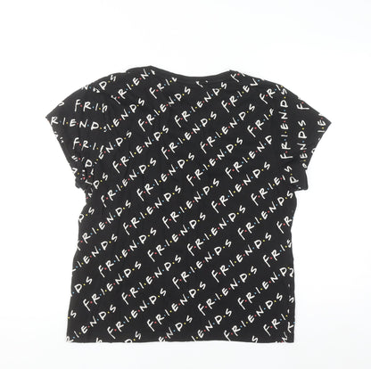 FRIENDS Women's Black T-Shirt Medium Regular Fit Crew Neck Cotton