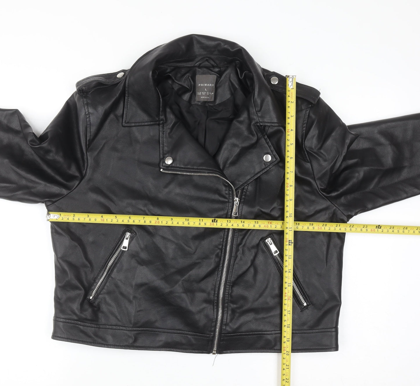 Primark Womens Black Faux Leather Biker Jacket Size L 14-16