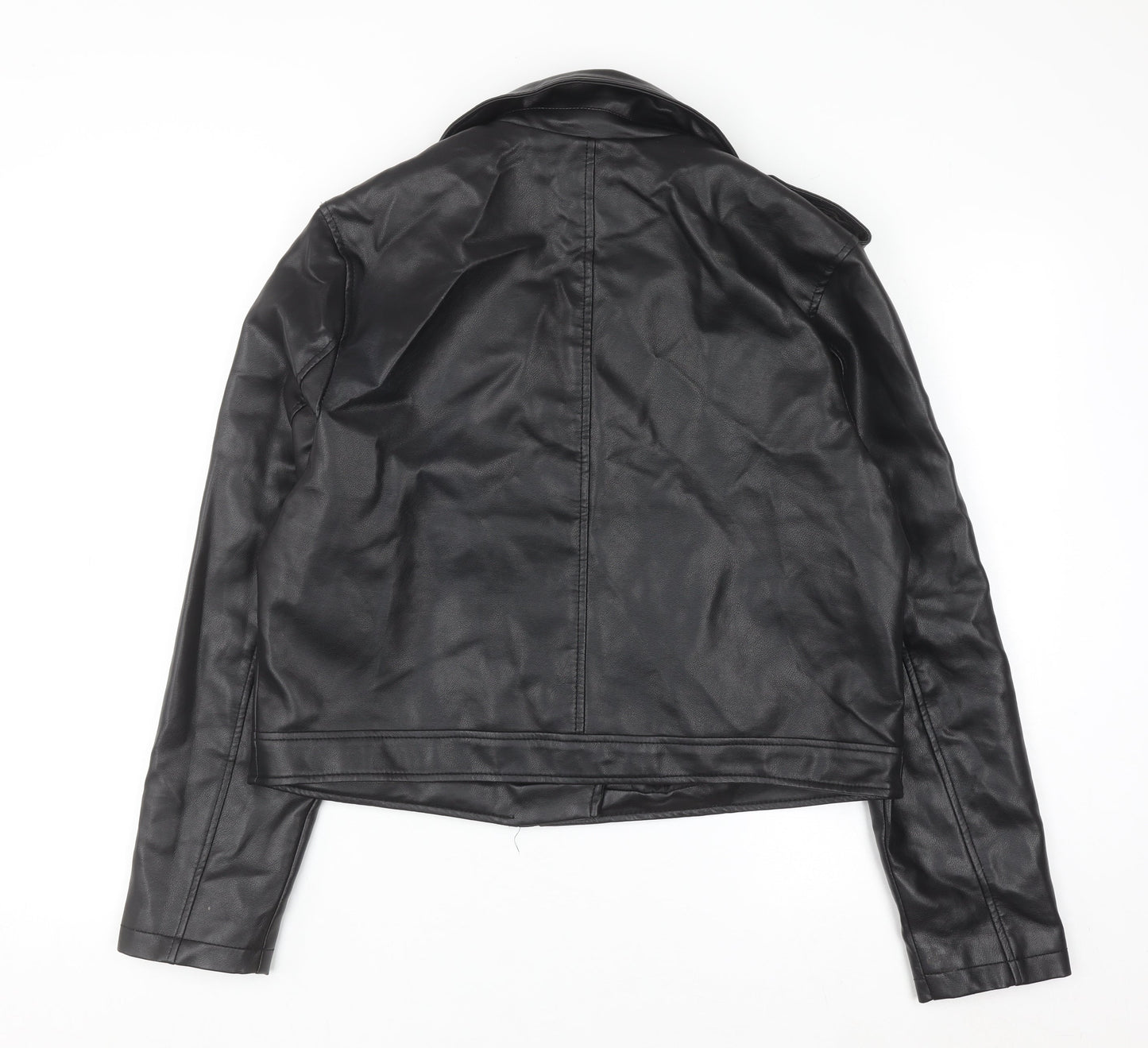 Primark Womens Black Faux Leather Biker Jacket Size L 14-16