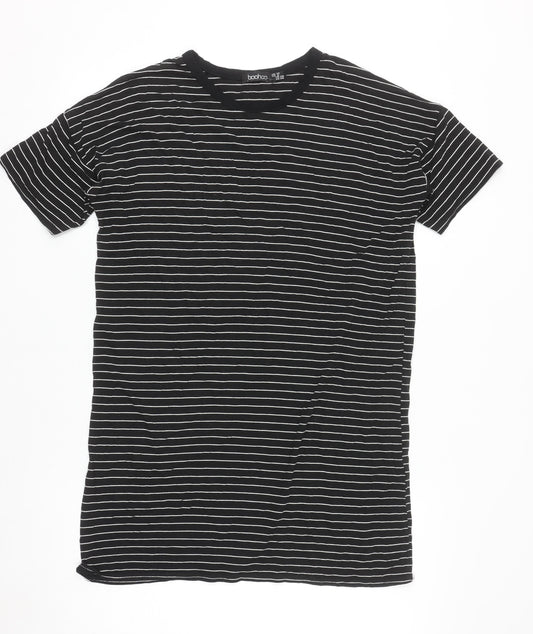 Boohoo Women Black Striped T-Shirt Dress Size 10