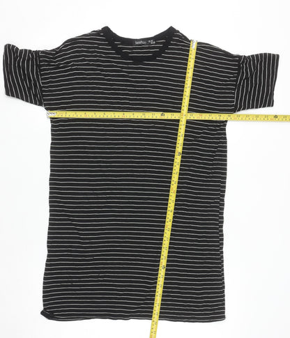 Boohoo Women Black Striped T-Shirt Dress Size 10