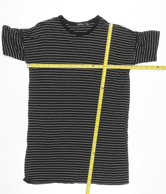 Boohoo Women Black Striped T-Shirt Dress Size 10