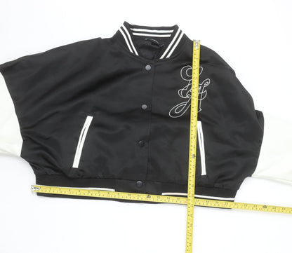 PrettyLittleThing Womens Black Varsity Jacket XL Cropped Los Angeles Embroidered
