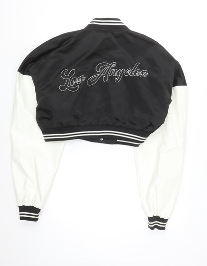 PrettyLittleThing Womens Black Varsity Jacket XL Cropped Los Angeles Embroidered