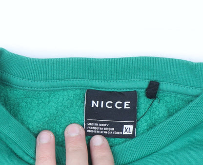 NICCE Men's Green XL Pullover Sweatshirt Crew Neck Logo Fleece