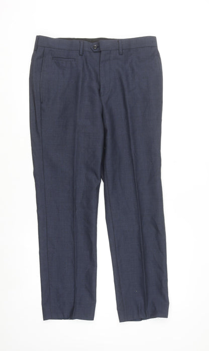Remus Uomo Men's Blue Wool Blend Slim Fit Dress Pants 32L