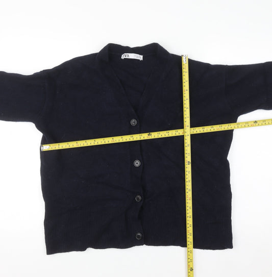 Zara Women Black Wool Cardigan Size 8 V-Neck Long Sleeve