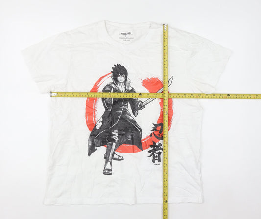 Friking Men's White Large Naruto Anime Graphic Print T-Shirt