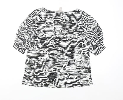 H&M Women's Black & White Animal Print Puff Sleeve Blouse Size S