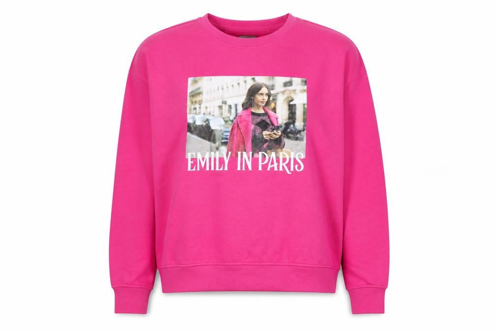 Emily in Paris Women's Pink Crew Neck Pullover Sweatshirt M