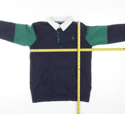 Joules Boys Navy Green Collared Rugby Sweatshirt 8 Years Cotton Blend