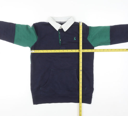 Joules Boys Navy Green Collared Rugby Sweatshirt 8 Years Cotton Blend