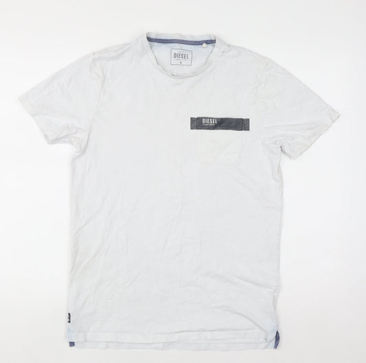 Diesel Men's White Crew Neck Cotton T-Shirt Size M Casual Logo