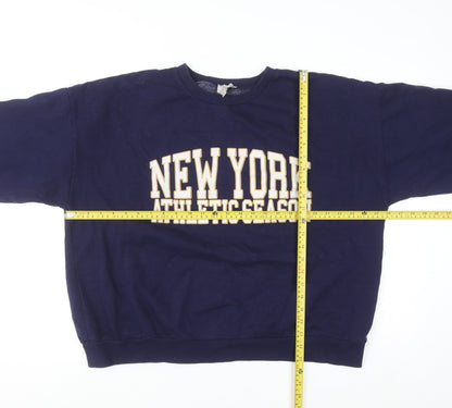 Pull&Bear Men's Blue 'New York Athletic' Crew Neck Sweatshirt L