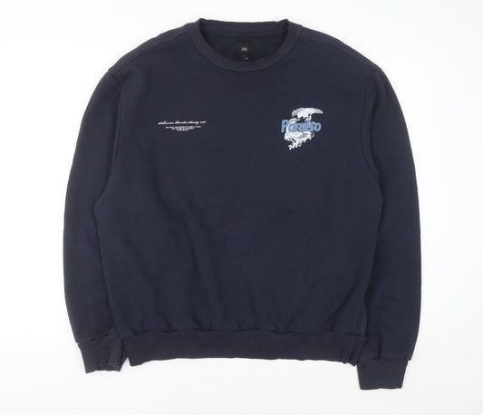 River Island Men's Blue XL Pullover Sweatshirt Graphic Print