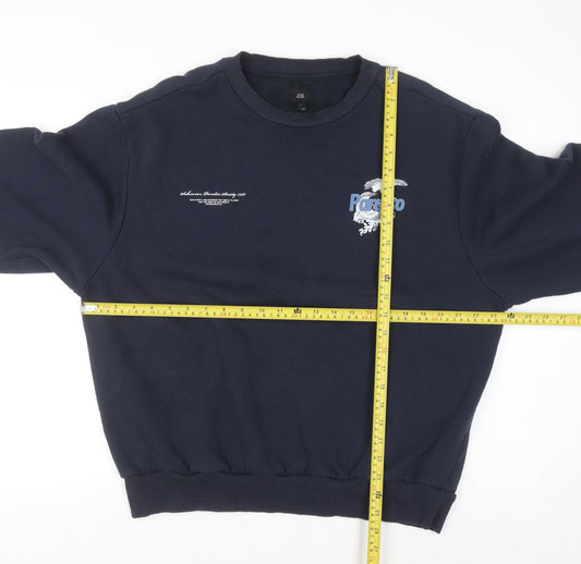 River Island Men's Blue XL Pullover Sweatshirt Graphic Print
