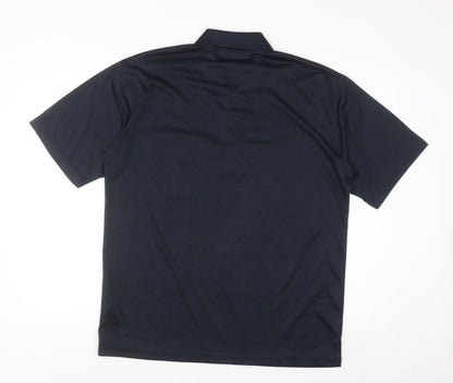 Gold Men Navy Blue Striped Golf Polo Shirt L Cotton Blend