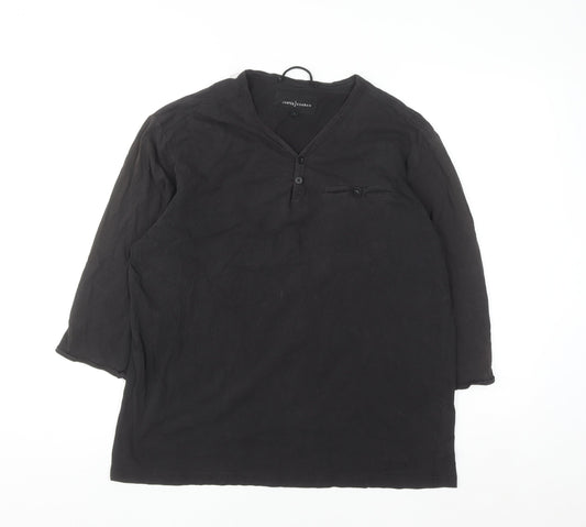 Jasper Conran Men's Black Cotton Henley Shirt L Long Sleeve Casual Top
