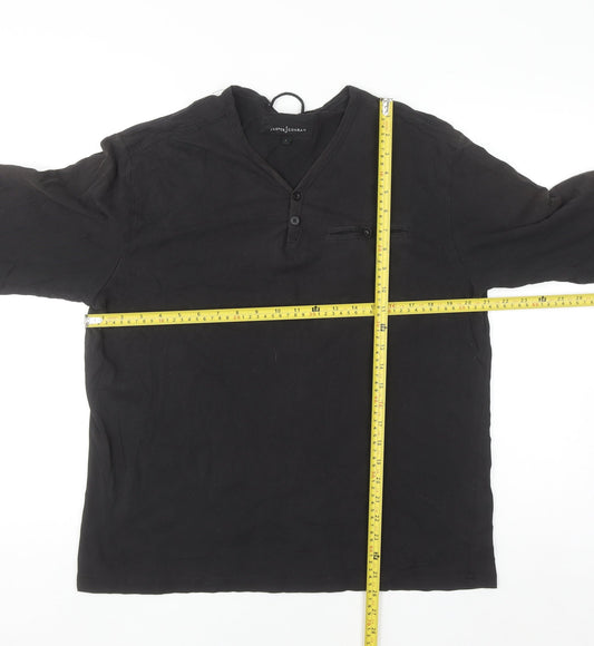 Jasper Conran Men's Black Cotton Henley Shirt L Long Sleeve Casual Top