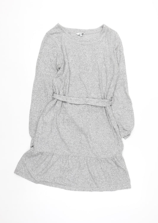 Next Women Grey Knit Belted Fit & Flare Dress Size 10