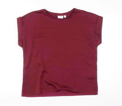 Vila Women's Red Short Sleeve Crew Neck Blouse Size 12