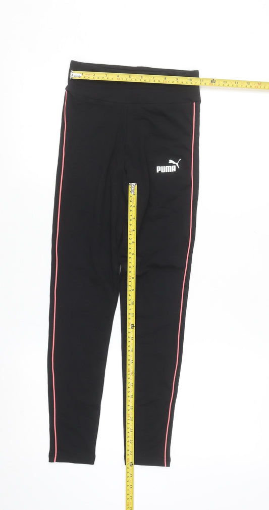 Puma Girls Black Ankle Sports Leggings 11-12 Years Stretch Cotton
