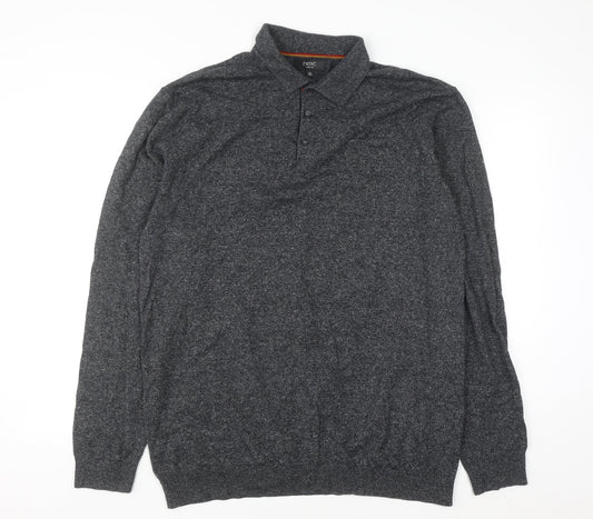 Next Men’s Grey Collared Henley Cotton Knit Jumper XL Tall