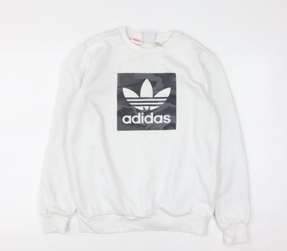 Adidas Boys White 13-14 Years Pullover Sweatshirt with Logo
