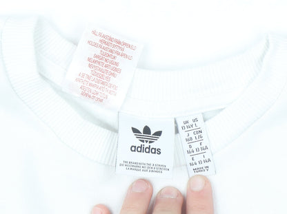 Adidas Boys White 13-14 Years Pullover Sweatshirt with Logo