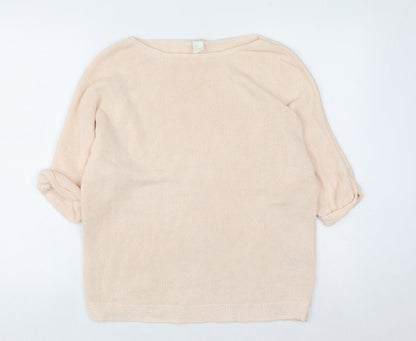 Basic Women Beige 8 Boat Neck Knit 3/4 Sleeve Pullover Jumper