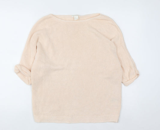 Basic Women Beige 8 Boat Neck Knit 3/4 Sleeve Pullover Jumper