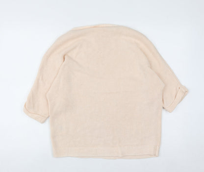 Basic Women Beige 8 Boat Neck Knit 3/4 Sleeve Pullover Jumper