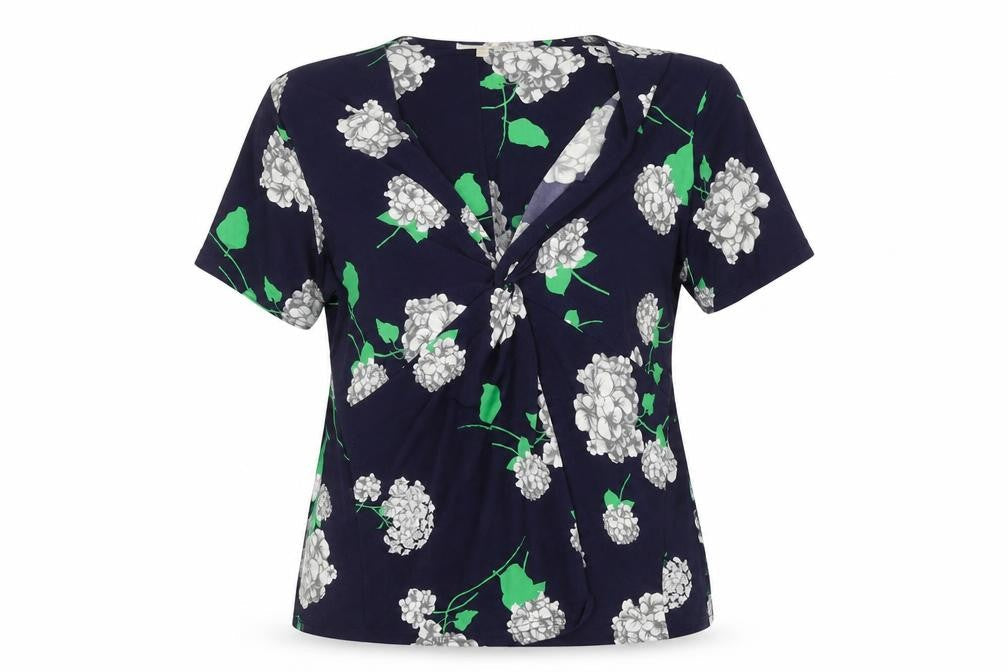 Anthology Women Blue Floral Wrap Blouse Size 18 Short Sleeve