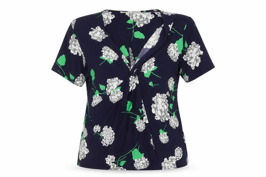 Anthology Women Blue Floral Wrap Blouse Size 18 Short Sleeve