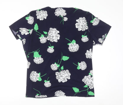 Anthology Women Blue Floral Wrap Blouse Size 18 Short Sleeve