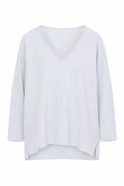 The White Company Women’s Grey Linen Blend V-Neck Long Sleeve Jumper L